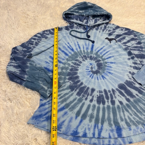 Victoria's Secret PINK Oversize Varsity Sweatshirt Glitter Color Tie Dye Blue LG - Picture 2 of 10